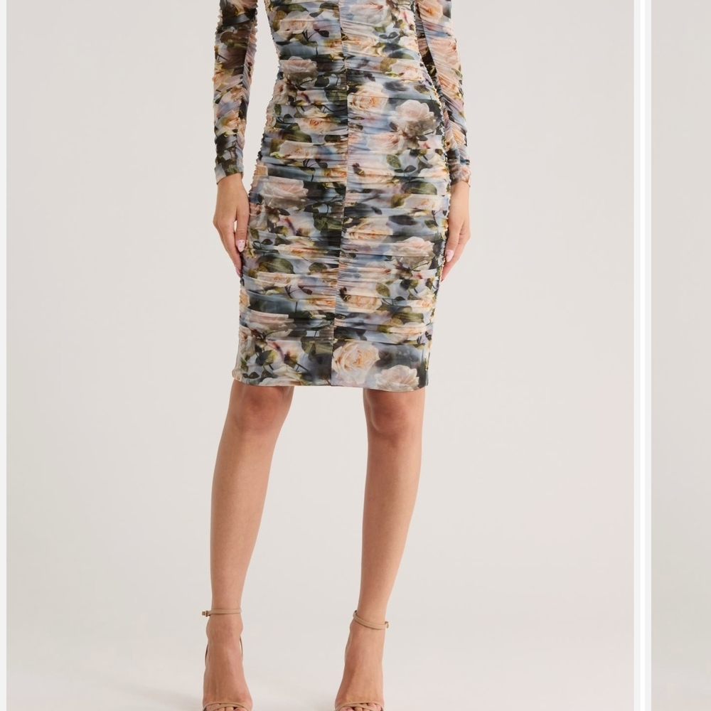 L'AGENCE Long Sleeve Floral Dress - Blue and Pink